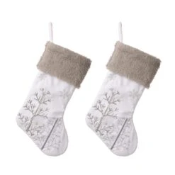 2-Pack 21 In. H White Fleece With Christmas Tree And Snowflake Stocking