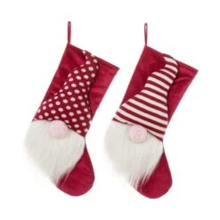 21.75 In. H 3D Fabric Christmas Gnome Stripes And Dots Stocking (2-Pack)