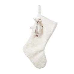 21 In. White Plush Christmas Stocking With Complimentary Reindeer Ornament