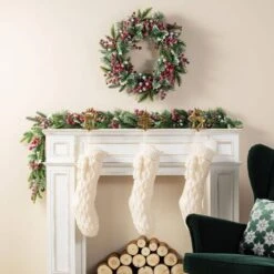 22 In. White Knitted Christmas Stocking With Pompon Tassel 13 22 In. White Knitted Christmas Stocking With Pompon Tassel -Northlight Shop glitzhome christmas stockings 2004700149 31 1000