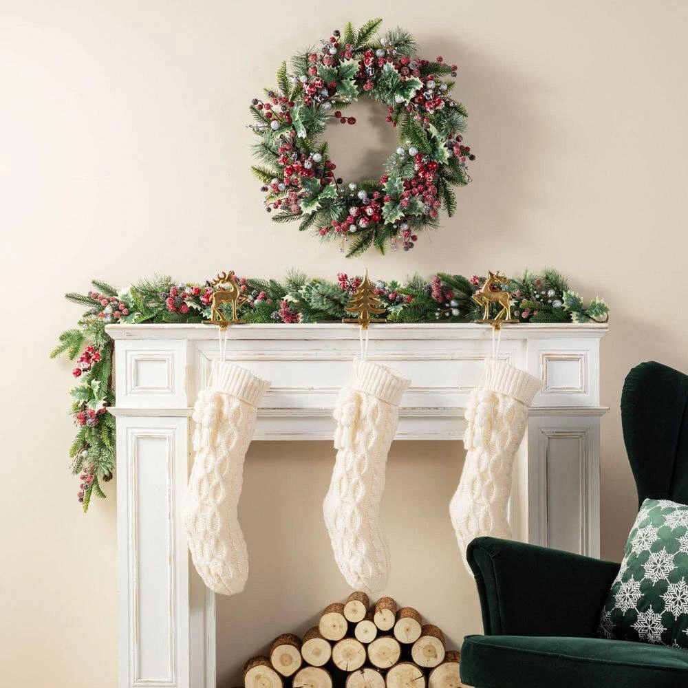 22 In. White Knitted Christmas Stocking With Pompon Tassel 7 22 In. White Knitted Christmas Stocking With Pompon Tassel - Image 7