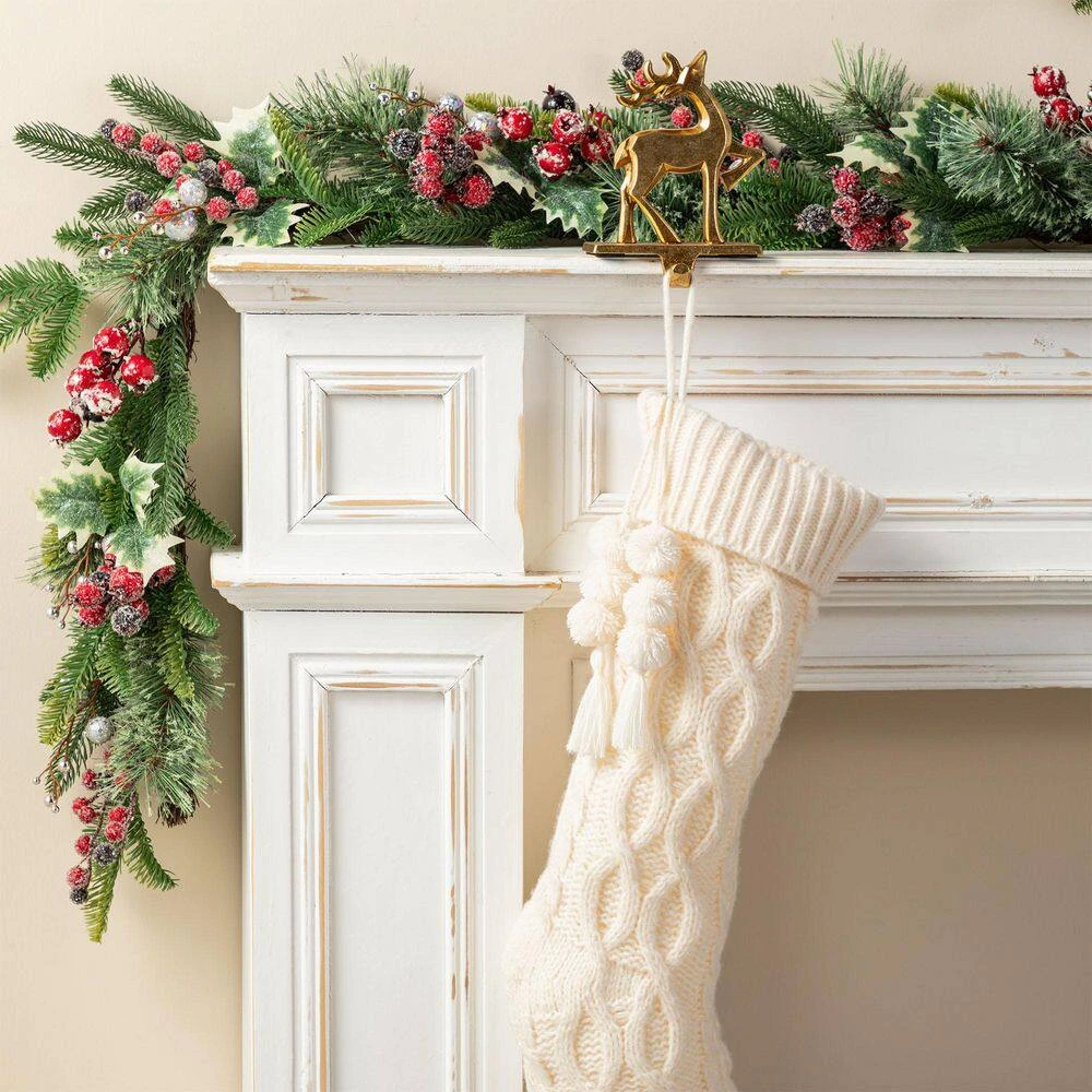 22 In. White Knitted Christmas Stocking With Pompon Tassel 5 22 In. White Knitted Christmas Stocking With Pompon Tassel - Image 5