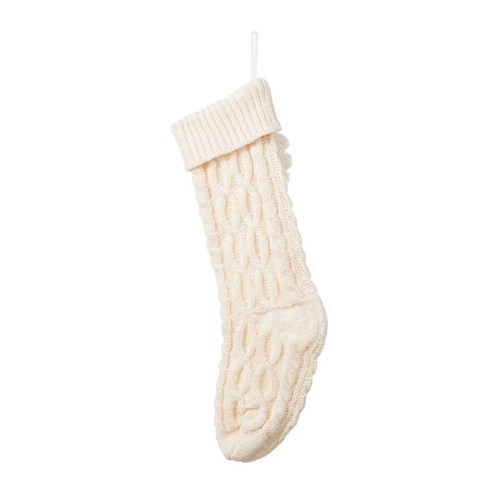 22 In. White Knitted Christmas Stocking With Pompon Tassel 3 22 In. White Knitted Christmas Stocking With Pompon Tassel - Image 3