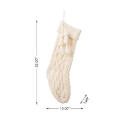 22 In. White Knitted Christmas Stocking With Pompon Tassel 10 22 In. White Knitted Christmas Stocking With Pompon Tassel -Northlight Shop glitzhome christmas stockings 2004700149 c3 1000