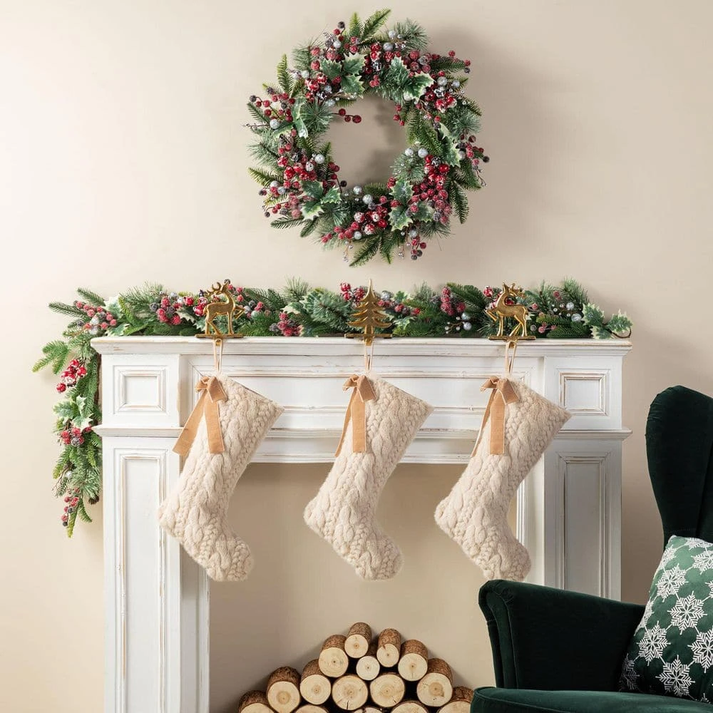 21 In. Milk Coffee Brown Twisted Faux Marten Fur Christmas Stocking With Bow 6 21 In. Milk Coffee Brown Twisted Faux Marten Fur Christmas Stocking With Bow - Image 6