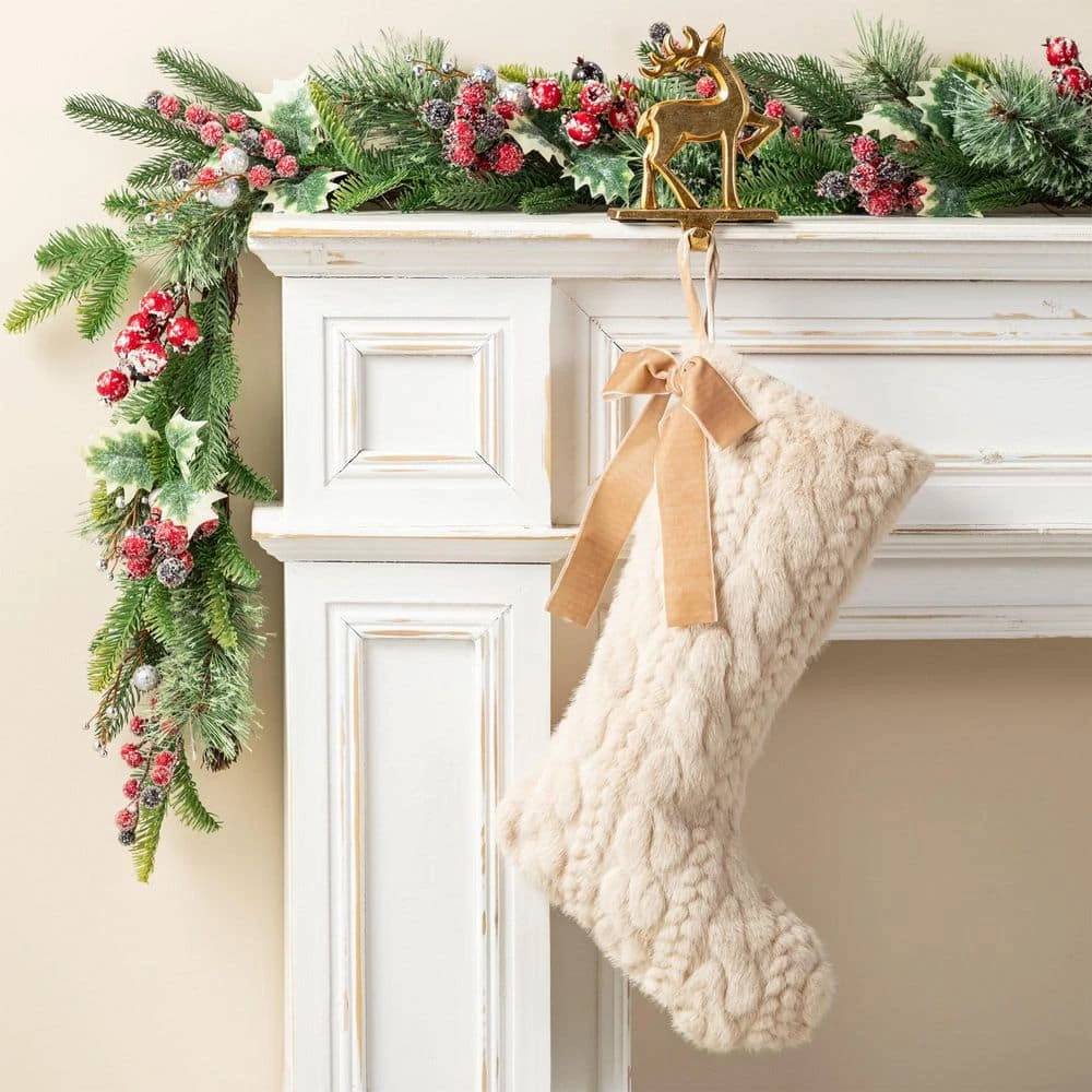 21 In. Milk Coffee Brown Twisted Faux Marten Fur Christmas Stocking With Bow 2 21 In. Milk Coffee Brown Twisted Faux Marten Fur Christmas Stocking With Bow - Image 2