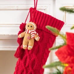 22 In. Red Knitted Christmas Stocking With Complimentary Gingerbread Man Ornament (2 Pack) -Northlight Shop glitzhome christmas stockings 2004700155 4f 1000