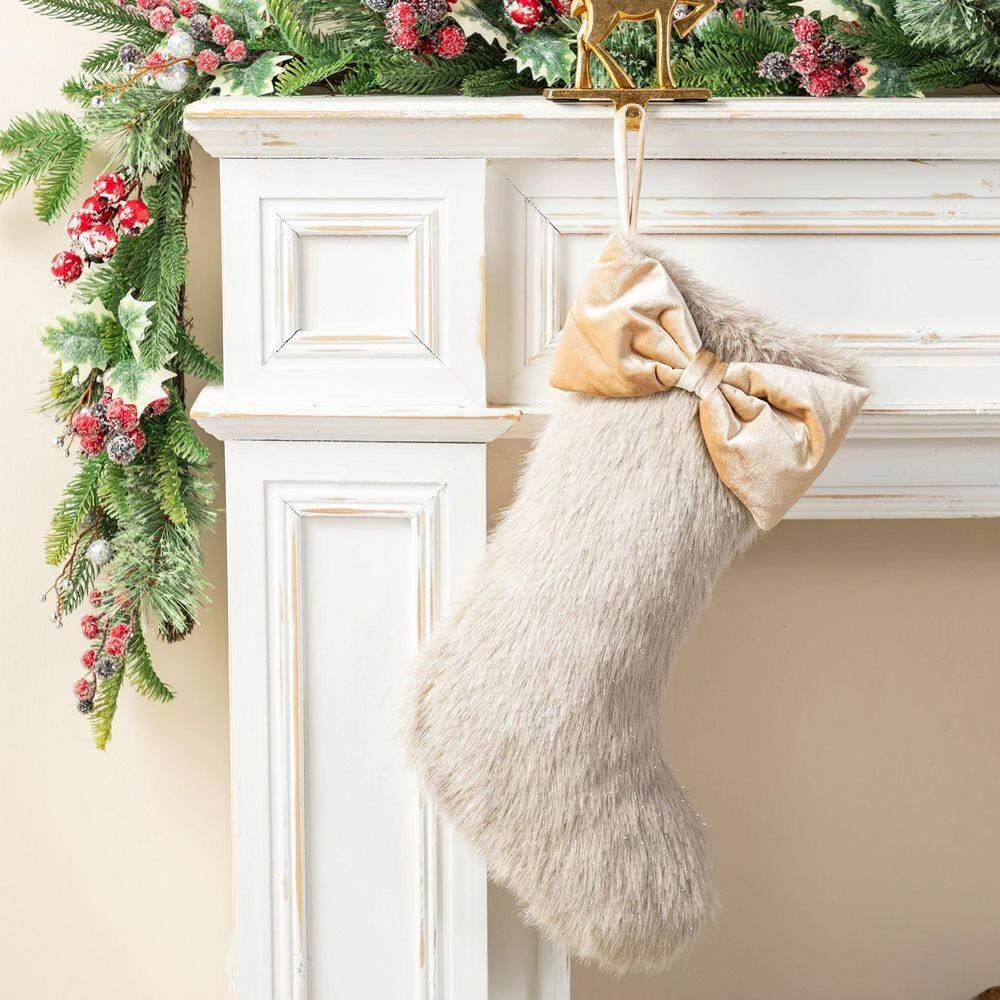 21 In. Faux Fox Fur Christmas Stocking With Bow (2 Pack) 6 21 In. Faux Fox Fur Christmas Stocking With Bow (2 Pack) - Image 6