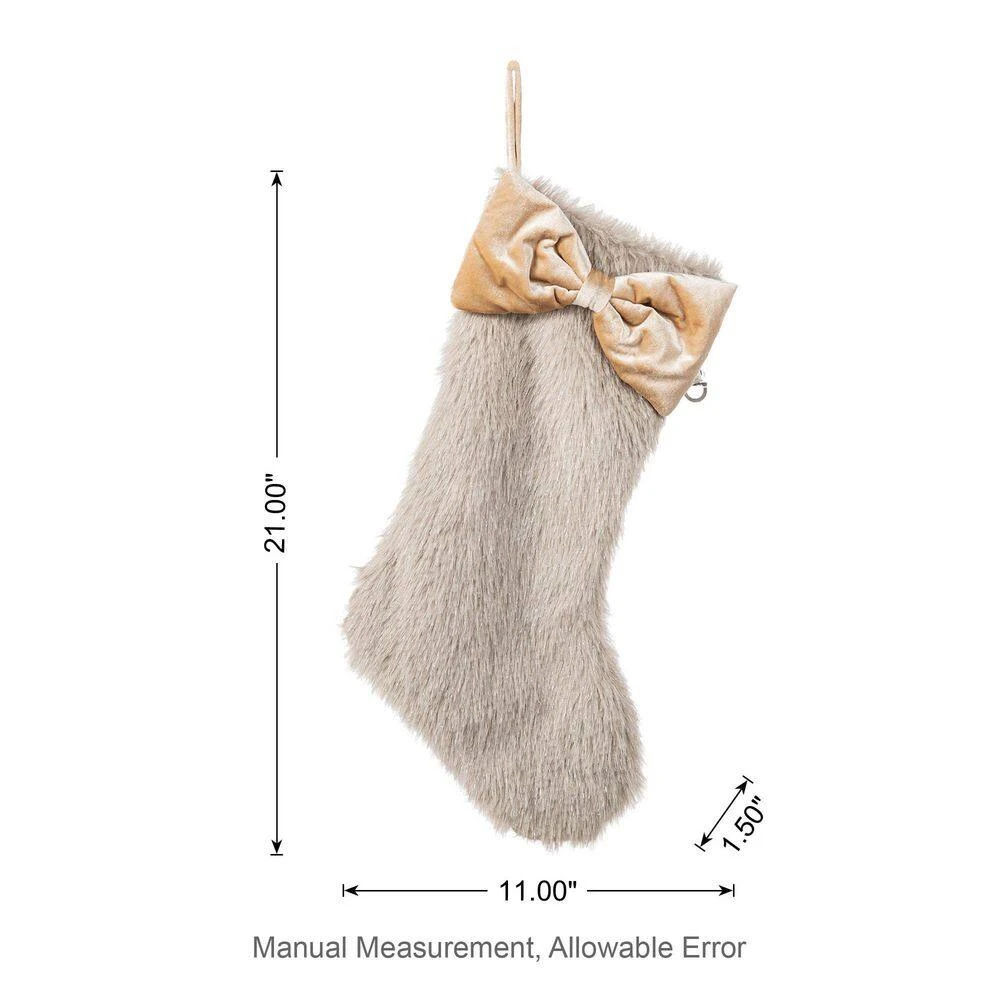 21 In. Faux Fox Fur Christmas Stocking With Bow (2 Pack) 3 21 In. Faux Fox Fur Christmas Stocking With Bow (2 Pack) - Image 3