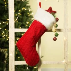 20 In. L Knitted Stocking With Faux Fur Cuff -Northlight Shop glitzhome christmas stockings gh1113004075 76 1000