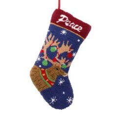 19 In. Polyester/Acrylic Hooked Christmas Stocking With Reindeer