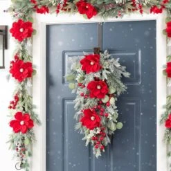 14 In. Red Mangnolia And Berry Artificial Christmas Swag Teardrop -Northlight Shop glitzhome christmas swag 2010500022 31 1000