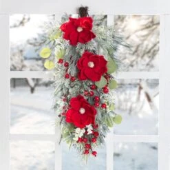 14 In. Red Mangnolia And Berry Artificial Christmas Swag Teardrop -Northlight Shop glitzhome christmas swag 2010500022 4f 1000