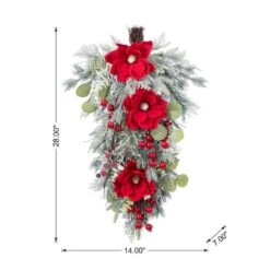 14 In. Red Mangnolia And Berry Artificial Christmas Swag Teardrop -Northlight Shop glitzhome christmas swag 2010500022 c3 1000