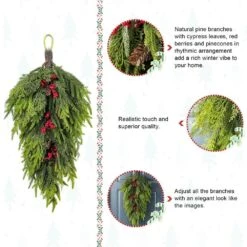 31.5 In. Greenery PE Dripping Artificial Christmas Swag Teardrop With Pinecones And Red Berries -Northlight Shop glitzhome christmas swag 2016000061 1f 1000