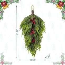 31.5 In. Greenery PE Dripping Artificial Christmas Swag Teardrop With Pinecones And Red Berries -Northlight Shop glitzhome christmas swag 2016000061 4f 1000