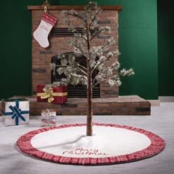 Set Of 2 White Fleece Christmas Decoration (48.00 In Tree Skirt And 21 In. Stocking ) -Northlight Shop glitzhome christmas textiles 2004700023 31 1000