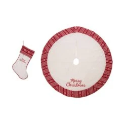 Set Of 2 White Fleece Christmas Decoration (48.00 In Tree Skirt And 21 In. Stocking )