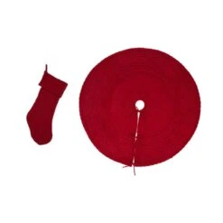 Set Of 2 Knitted Polyester Red Christmas Decoration (52 In. Tree Skirt And 22 In. Stocking)