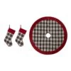 Set Of 3 Black And White Plaid Fabric Christmas Decoration (20 In. Stocking And 48 In. Tree Skirt)
