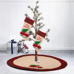 Set Of 3 Embroidered Linen Christmas Decoration (21 In. Stocking And 48 In. Tree Skirt) -Northlight Shop glitzhome christmas textiles 2004700027 31 1000