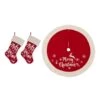 Set Of 3 Fabric Christmas Decoration (48 In. Tree Skirt And 21 In. Stocking)- Merry Christmas