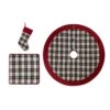Set Of 3 Black And White Plaid Fabric Christmas Decoration (20 In. Stocking, 48 In. Tree Skirt And 18 In. Pillow Cover