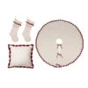 Set Of 4 Knitted Polyester White Christmas Decoration (18 In. Pillow Cover/ 52 In. Tree Skirt/ 22 In. Stocking)