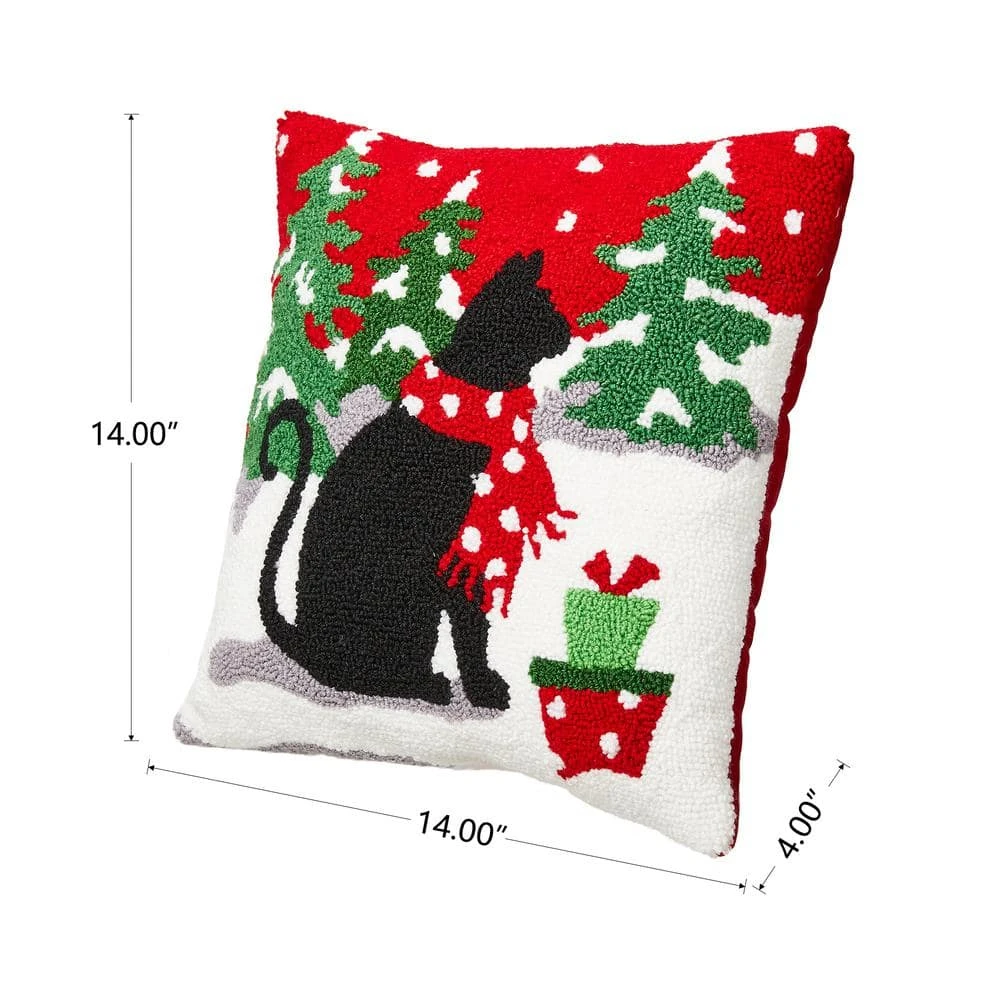 14 In. L Hooked Christmas Cat Pillow 4 14 In. L Hooked Christmas Cat Pillow - Image 4