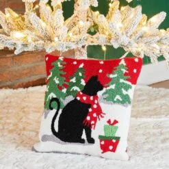 14 In. L Hooked Christmas Cat Pillow 6 14 In. L Hooked Christmas Cat Pillow -Northlight Shop glitzhome christmas textiles 2004800024 e1 1000