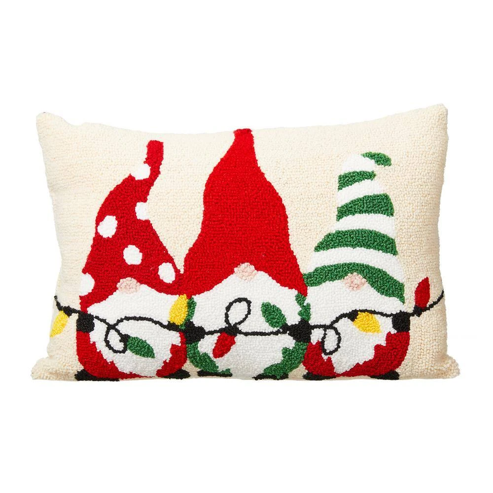 18 In. L Hooked Christmas Gnomes Pillow 1 18 In. L Hooked Christmas Gnomes Pillow