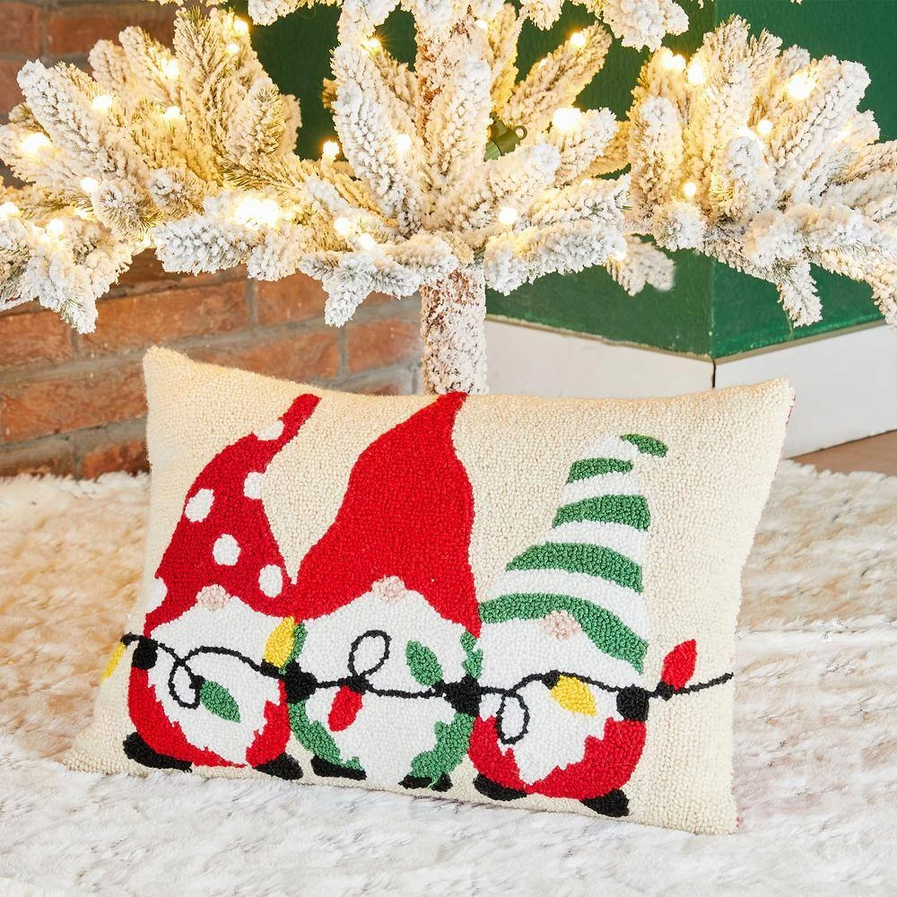 18 In. L Hooked Christmas Gnomes Pillow 2 18 In. L Hooked Christmas Gnomes Pillow - Image 2