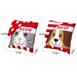 2-Pack 14 In. L Hooked 3D Meow And Woof Pillow -Northlight Shop glitzhome christmas textiles 2004800029 4f 1000