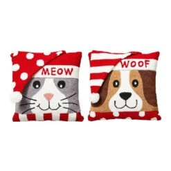 2-Pack 14 In. L Hooked 3D Meow And Woof Pillow