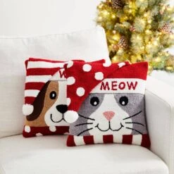 2-Pack 14 In. L Hooked 3D Meow And Woof Pillow -Northlight Shop glitzhome christmas textiles 2004800029 c3 1000
