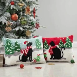 18 In. W X 12 In. H Hooked Christmas Cat And Dog Pillow (Set Of 2) 9 18 In. W X 12 In. H Hooked Christmas Cat And Dog Pillow (Set Of 2) -Northlight Shop glitzhome christmas textiles 2004800036 1f 1000