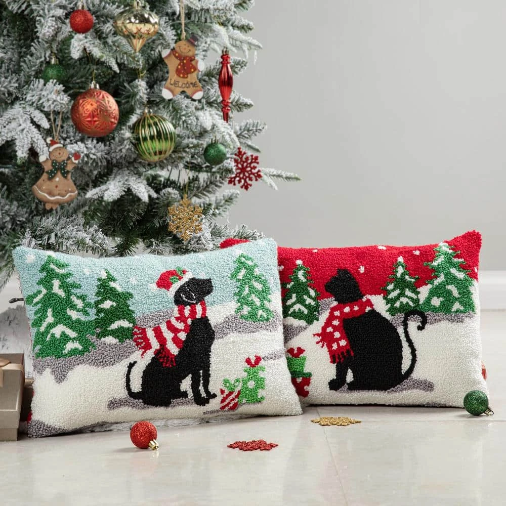 18 In. W X 12 In. H Hooked Christmas Cat And Dog Pillow (Set Of 2) 5 18 In. W X 12 In. H Hooked Christmas Cat And Dog Pillow (Set Of 2) - Image 5