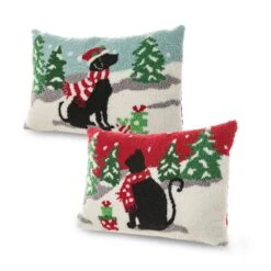 18 In. W X 12 In. H Hooked Christmas Cat And Dog Pillow (Set Of 2) 7 18 In. W X 12 In. H Hooked Christmas Cat And Dog Pillow (Set Of 2) -Northlight Shop glitzhome christmas textiles 2004800036 c3 1000