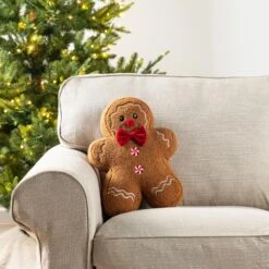15 In. H Christmas Gingerbread Man Shaped Pillow 9 15 In. H Christmas Gingerbread Man Shaped Pillow -Northlight Shop glitzhome christmas textiles 2004800041 4f 1000
