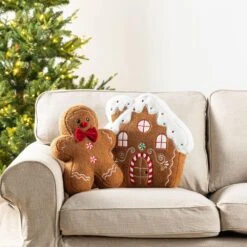 17 In. H Christmas Gingerbread House Shaped Pillow -Northlight Shop glitzhome christmas textiles 2004800042 31 1000