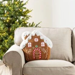 17 In. H Christmas Gingerbread House Shaped Pillow -Northlight Shop glitzhome christmas textiles 2004800042 4f 1000