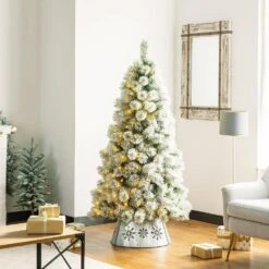 21.65 In. D Snowflake Diecut Metal Tree Collar With Light String (KD) -Northlight Shop glitzhome christmas tree collars 1106203435 77 1000