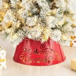 22 In. D Red Merry Christmas Cutout Metal Tree Collar With Light String (KD) -Northlight Shop glitzhome christmas tree collars 2010600015 44 1000