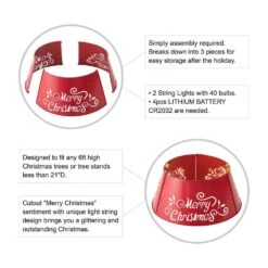 22 In. D Red Merry Christmas Cutout Metal Tree Collar With Light String (KD) -Northlight Shop glitzhome christmas tree collars 2010600015 4f 1000