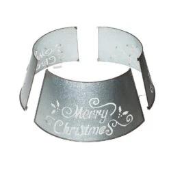22 In. D Galvanized Merry Christmas Cutout Metal Tree Collar With Light String (KD) -Northlight Shop glitzhome christmas tree collars 2010600016 1f 1000