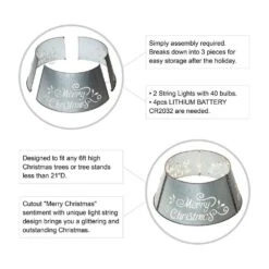 22 In. D Galvanized Merry Christmas Cutout Metal Tree Collar With Light String (KD) -Northlight Shop glitzhome christmas tree collars 2010600016 4f 1000