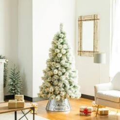 22 In. D Galvanized Merry Christmas Cutout Metal Tree Collar With Light String (KD) -Northlight Shop glitzhome christmas tree collars 2010600016 77 1000