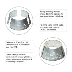 26 In. D Galvanized Merry Christmas Cutout Metal Tree Collar With Light String (KD) -Northlight Shop glitzhome christmas tree collars 2010600017 4f 1000