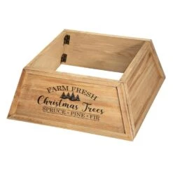 10.67 In. H Natural Wooden Trapezoid Farm Fresh Brown Christmas Trees Tree Collar (KD)
