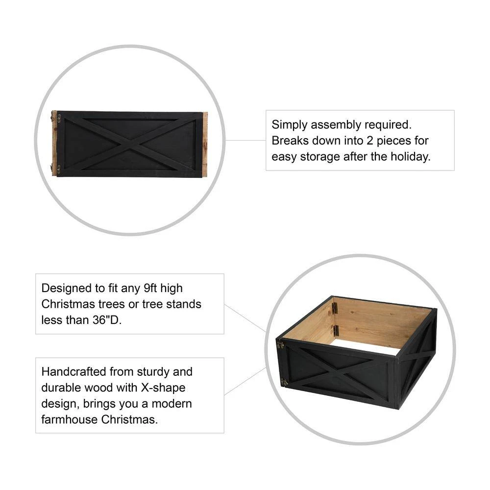 26 In. D Washed Black Wooden Tree Collar (KD) 4 26 In. D Washed Black Wooden Tree Collar (KD) - Image 4